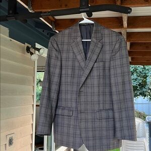 Nordstrom Charcoal 40r trim fit Plaid Sport Coat 100% wool